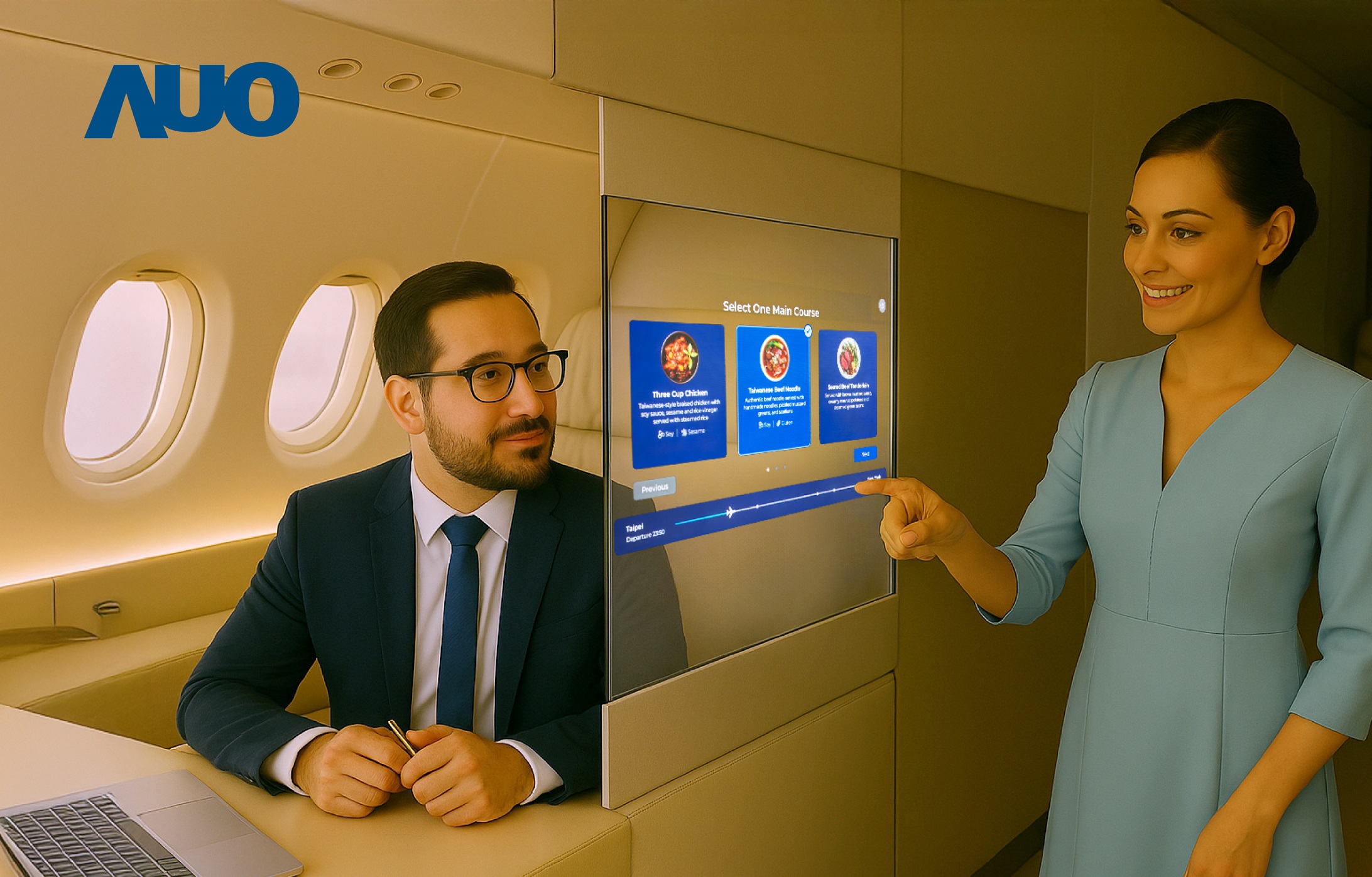 米兰体育研发全球最薄17.3 吋双面透明 Micro LED 显示器，可在同一屏幕之双边投射不同信息，创造独特的&rdquo;透明化&rdquo;互动；图为实时翻译交流应用情境